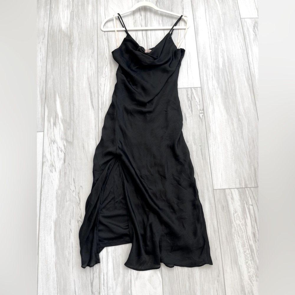 BCBGeneration cowl midi side slit black dress Small